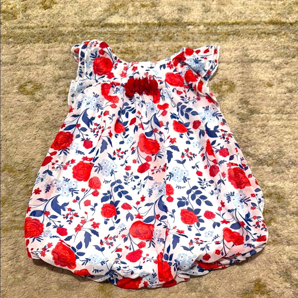 Little Lass Baby Girl Red, White, & Blue Floral Bubble Romper 24 months